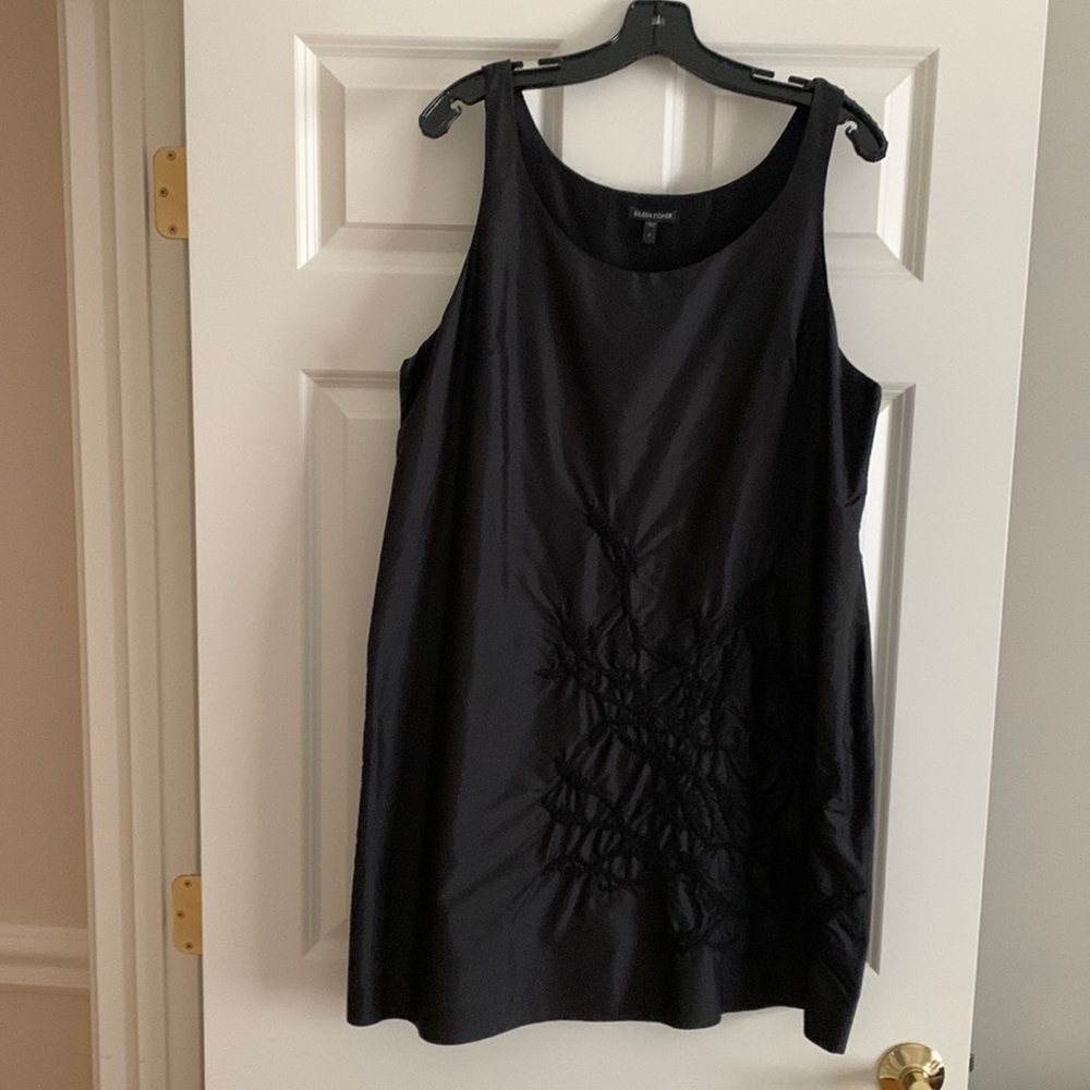 Eileen Fisher 100% Silk Dress, scoop neckline, sleeveless, lined with 100% Silk.